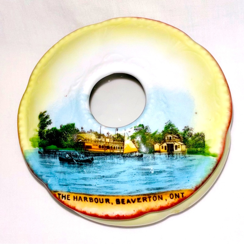 Antique Austrian Porcelain Souvenir Hair Receiver Jar Beaverton Harbour Ontario